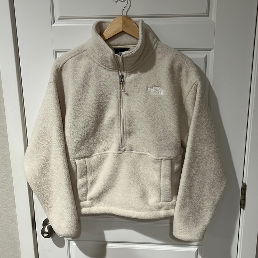 The North Face Jacket Reset Fleece 1/2 Zip Pullover Thick Cozy Cropped Cream